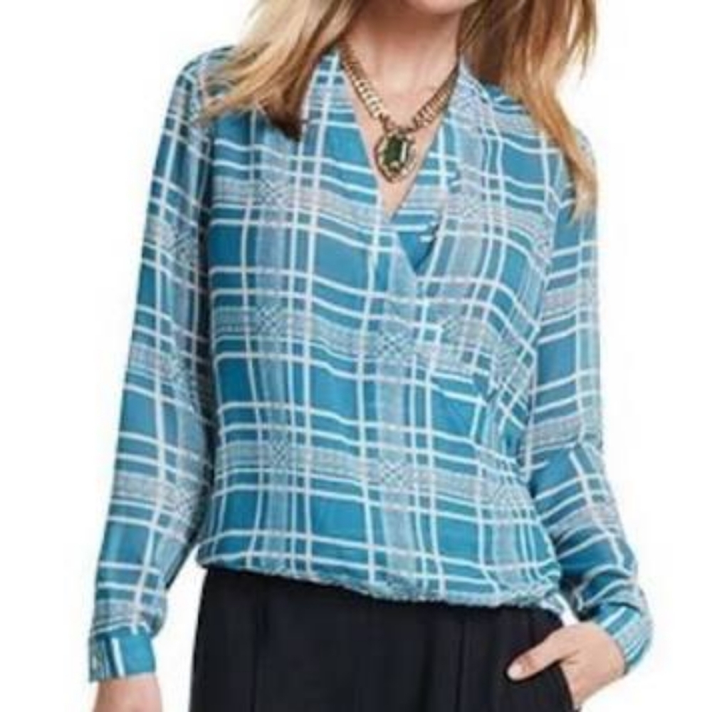 💙 Cabi Blue Window Pane Blouse